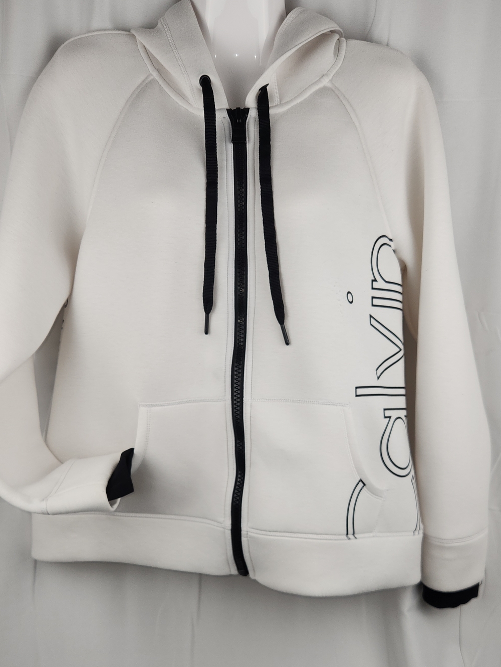 Calvin Klein Cream Zip-Up Hoodie with Black Trim